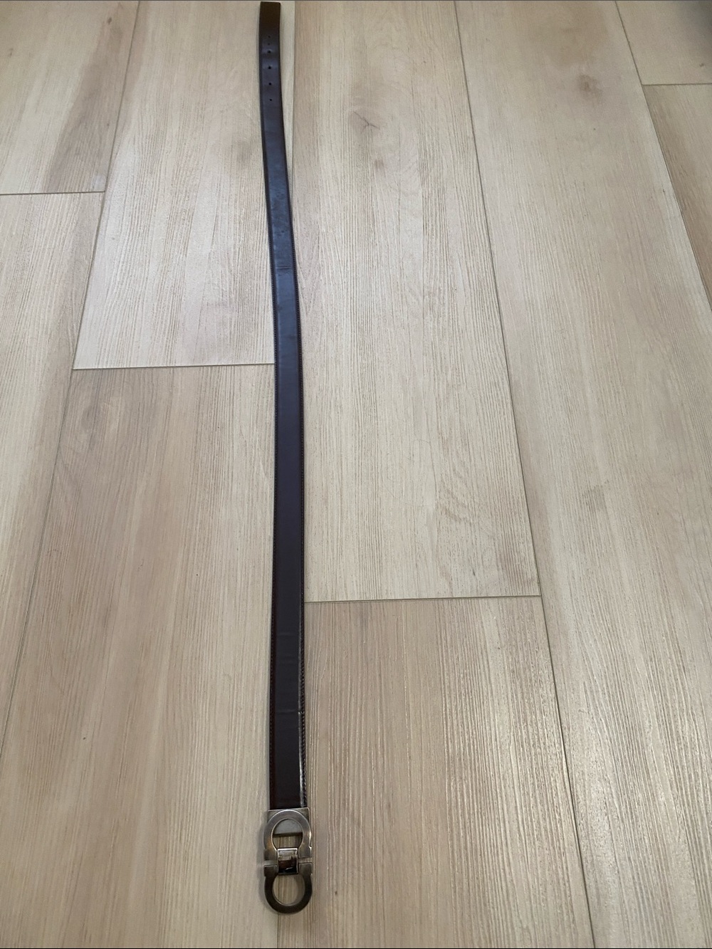 Men's Dark Brown Leather Belt with Brushed Silver Buckle
